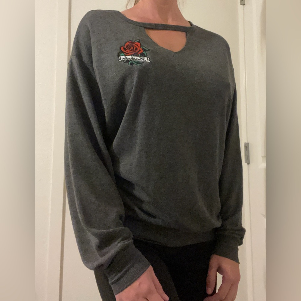 Modern Lux long sleeve choker style with heartbreaker rose patch. Size M.